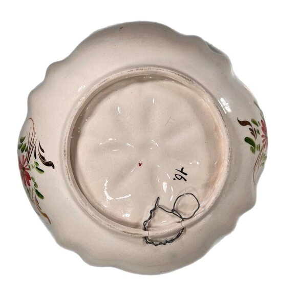 Vtg HAND PAINTED H BEQUET Quaregnon BELGIUM MAJOLICA BOWL Wall Hanging 8" READ - Picture 2 of 14